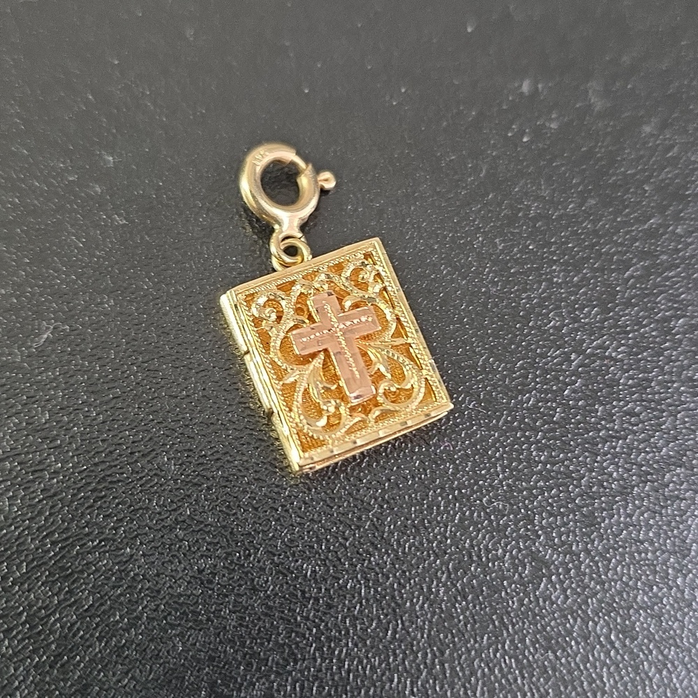 14k Gold Articulated "Praise The Lord" Bible Pendant / Charm